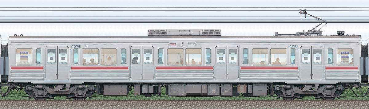 京王7000系(復刻塗装車両)デハ7078山側の側面写真