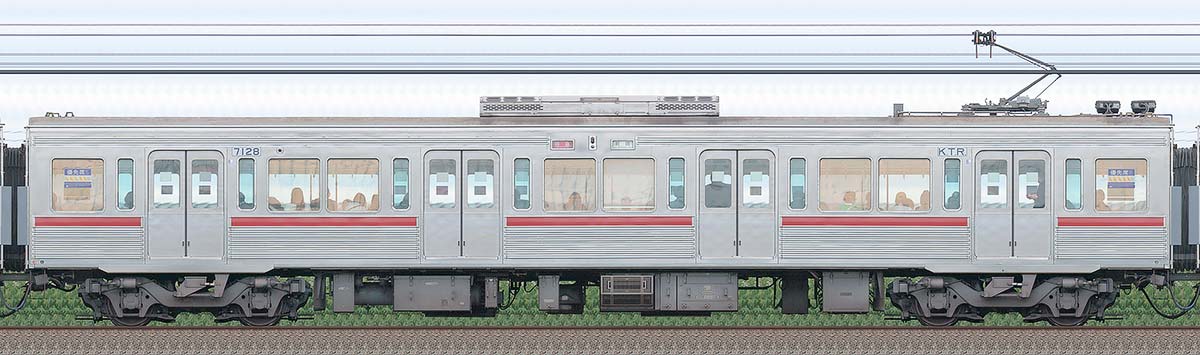 京王7000系(復刻塗装車両)デハ7128山側の側面写真