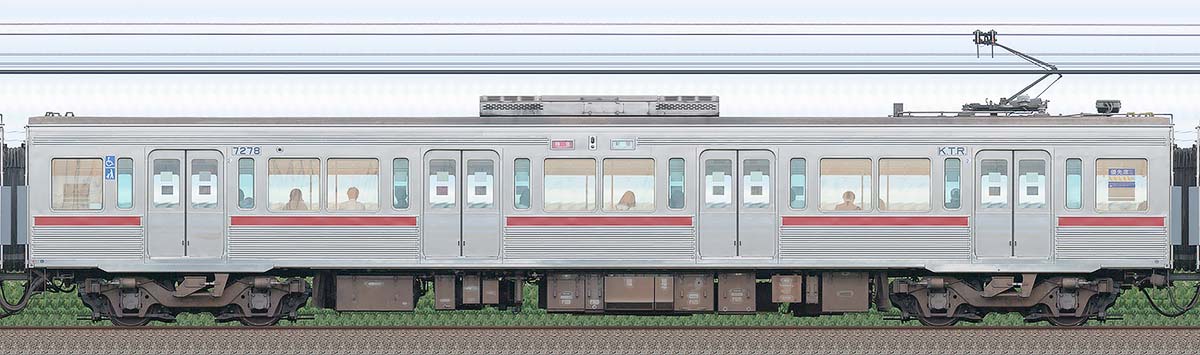 京王7000系(復刻塗装車両)デハ7278山側の側面写真