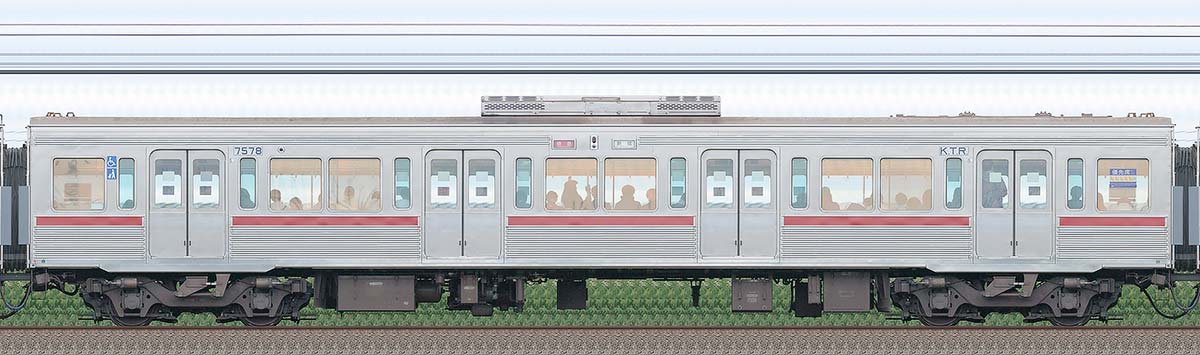 京王7000系(復刻塗装車両)サハ7578山側の側面写真