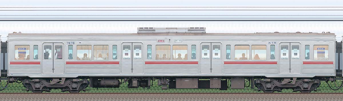 京王7000系(復刻塗装車両)サハ7678山側の側面写真