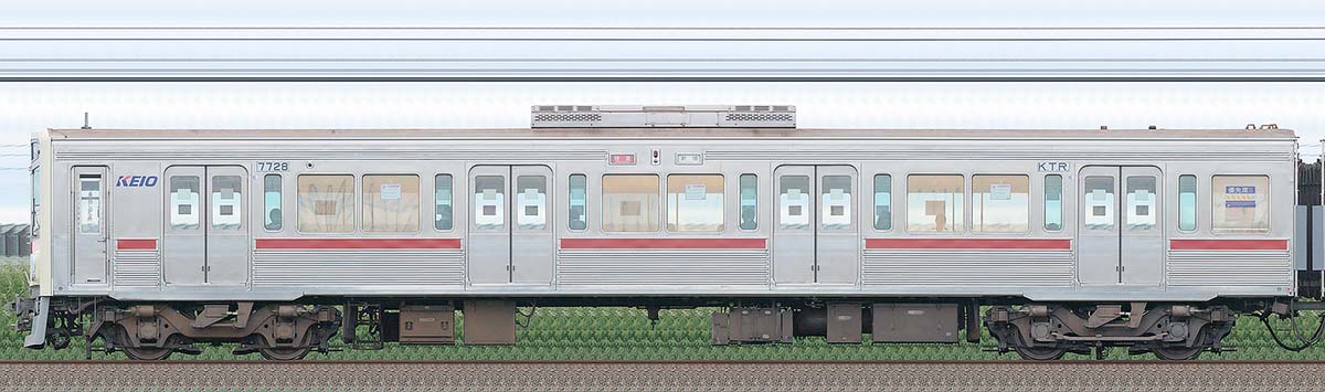 京王7000系（復刻塗装車両）クハ7728山側の側面写真