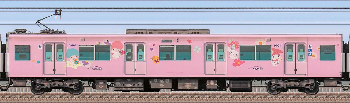 京王9000系「サンリオキャラクターラッピングトレイン」デハ9031海側の側面写真