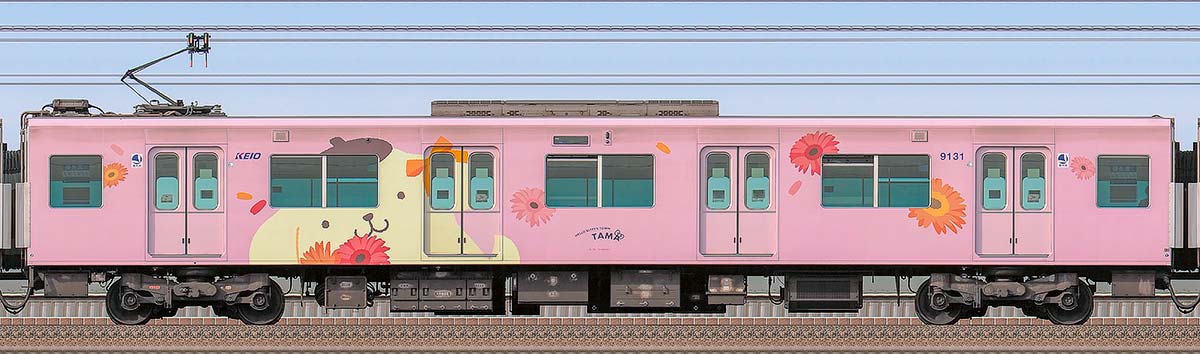 京王9000系「サンリオキャラクターラッピングトレイン」デハ9131海側の側面写真