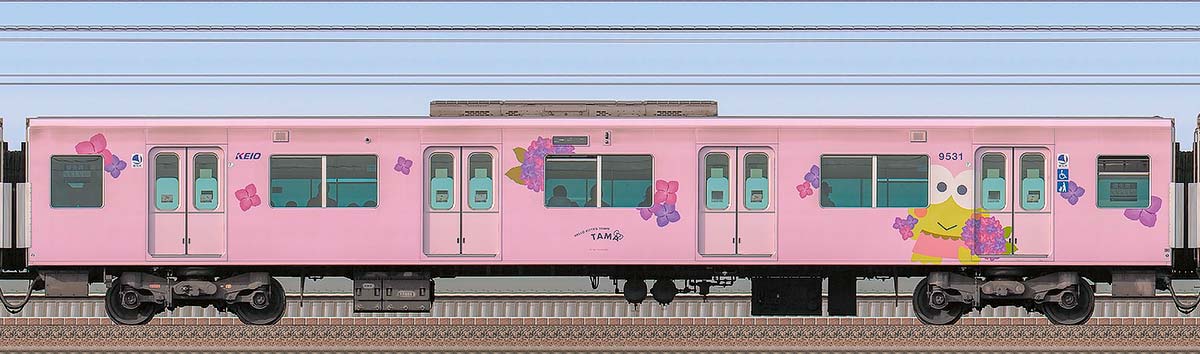 京王9000系「サンリオキャラクターラッピングトレイン」サハ9531海側の側面写真