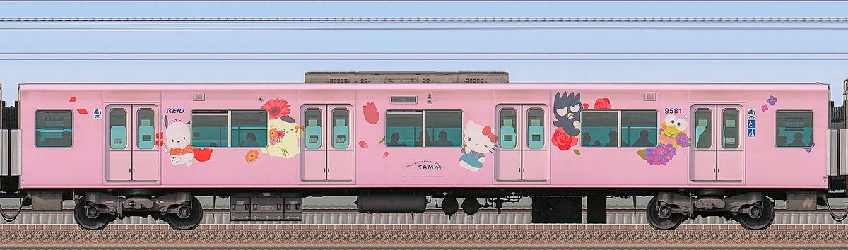 京王9000系「サンリオキャラクターラッピングトレイン」サハ9581海側の側面写真