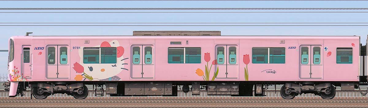 京王9000系「サンリオキャラクターラッピングトレイン」クハ9781海側の側面写真