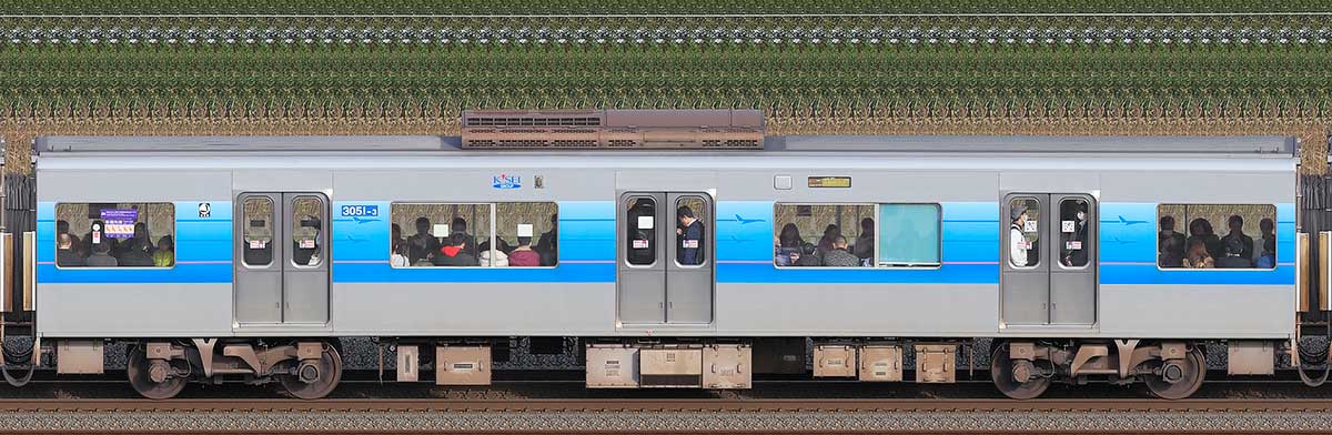 京成3000形（7次車／3050形）3051-3（デザイン変更前）海側の側面写真