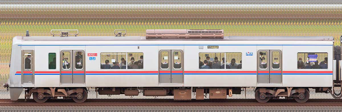 京成3000形（7次車／3050形）3052-1（京成本線転用後）山側の側面写真