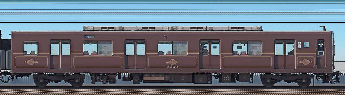近鉄5800系「L/Cカー」ク5302（デボ1形塗装色）海側の側面写真