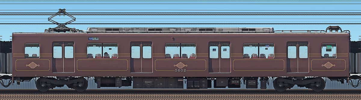 近鉄5800系「L/Cカー」モ5602（デボ1形塗装色）海側の側面写真