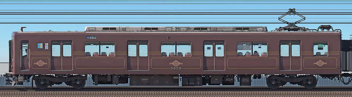 近鉄5800系「L/Cカー」モ5802（デボ1形塗装色）海側の側面写真