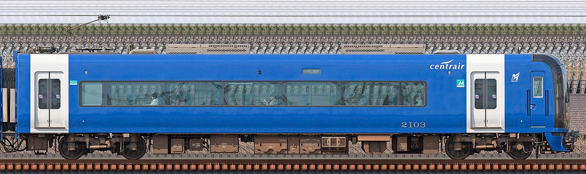 名鉄2000系「ブルーミュースカイ」モ2103山側の側面写真