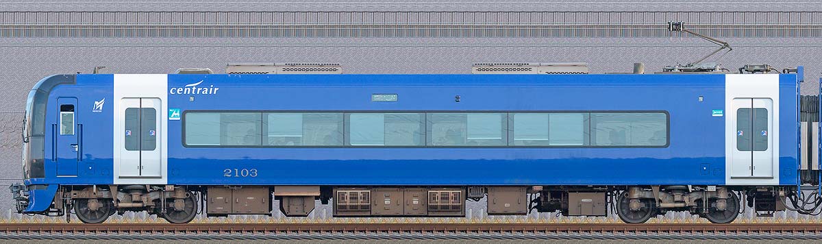 名鉄2000系「ブルーミュースカイ」モ2103海側の側面写真