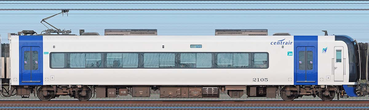 名鉄2000系「ミュースカイ」モ2105山側の側面写真