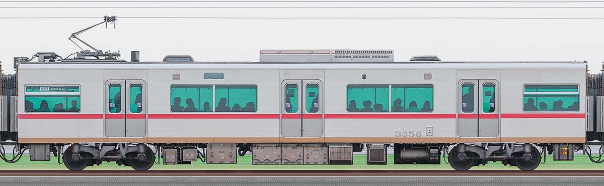 名鉄3300系（3次車）モ3356山側の側面写真