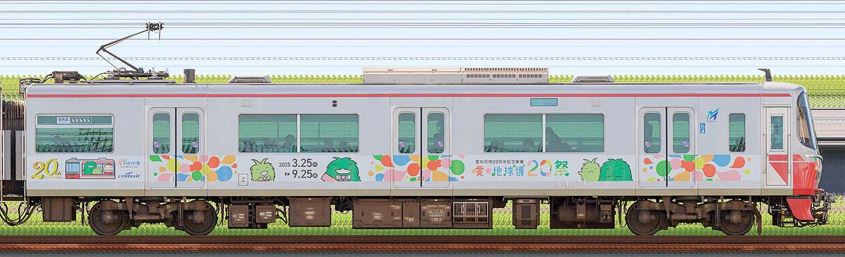 名鉄3300系「愛・地球博20祭トレイン」モ3401山側の側面写真