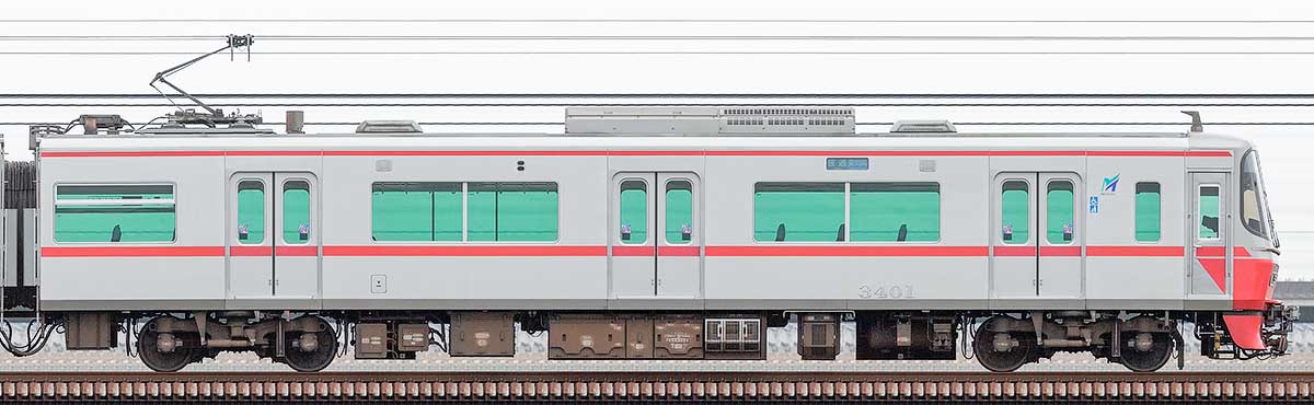 名鉄3300系（1次車）モ3401山側の側面写真