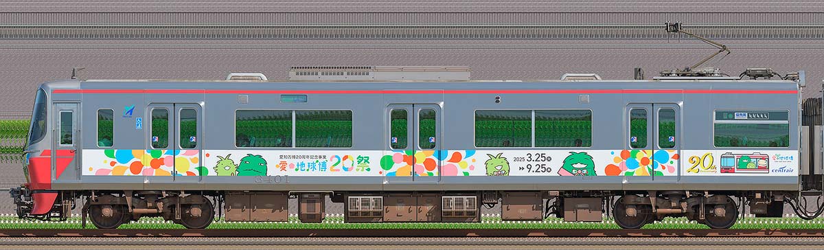 名鉄3300系「愛・地球博20祭トレイン」モ3401海側の側面写真