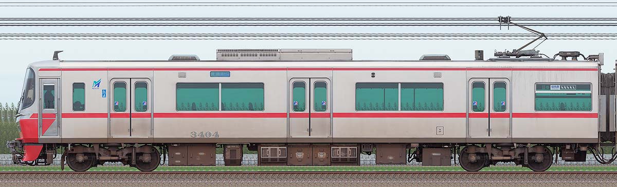 名鉄3300系（2次車）モ3404海側の側面写真