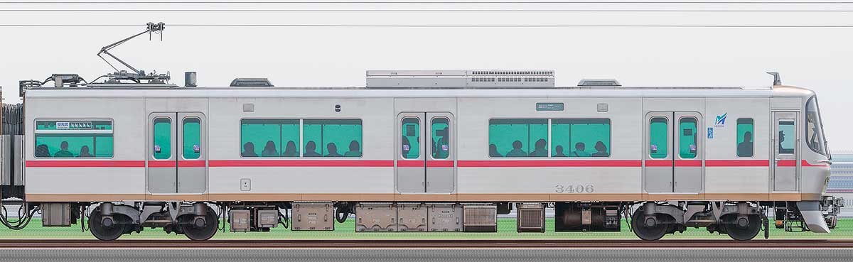 名鉄3300系（3次車）モ3406山側の側面写真