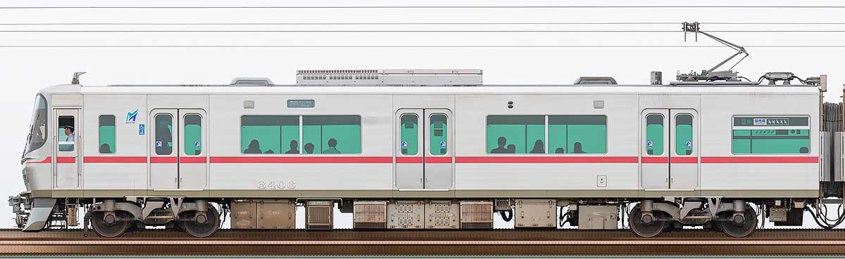 名鉄3300系（3次車）モ3406海側の側面写真
