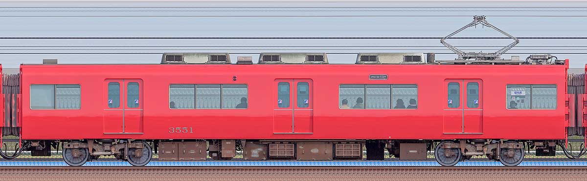 名鉄 車番 鉄道部品 名鉄3500系（1次車）モ3551（更新車）の側面写真｜RailFile.jp