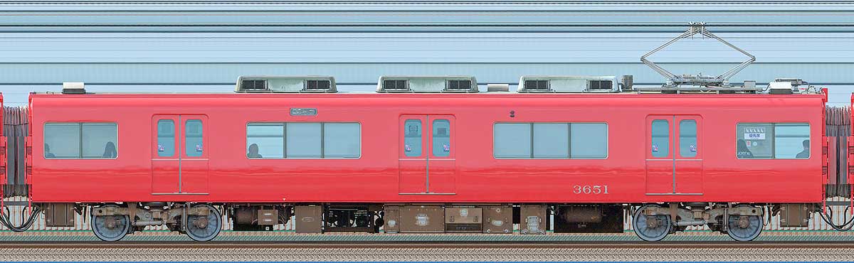 名鉄3500系（1次車）モ3651（更新車）山側の側面写真