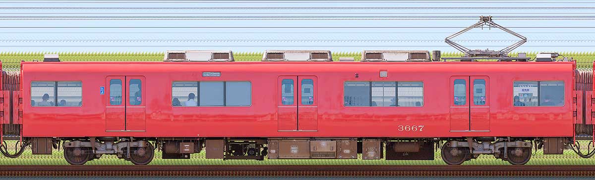 名鉄3500系(3次車)モ3667(更新車)山側の側面写真