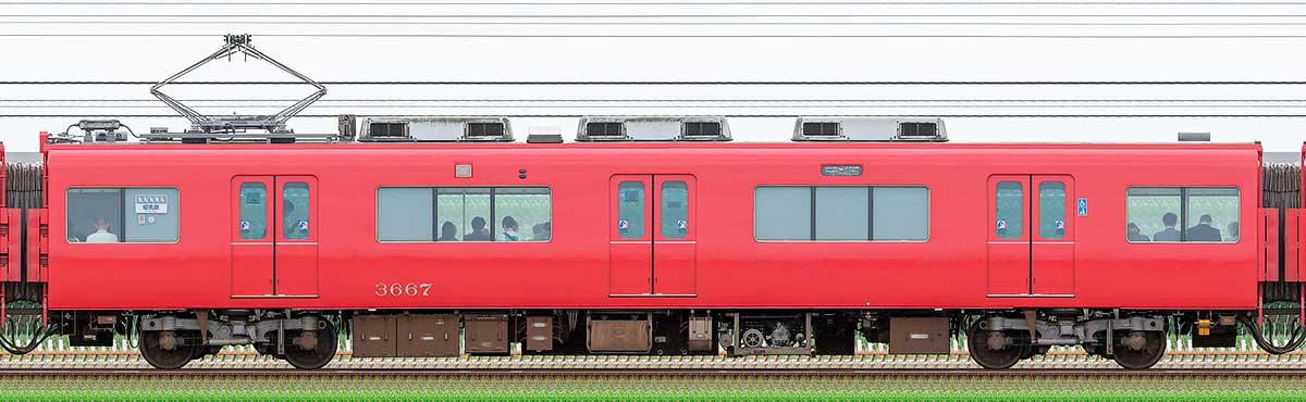 名鉄3500系(3次車)モ3667(更新車)海側の側面写真