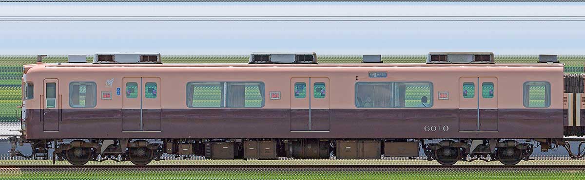 名鉄6000系（3次車）ク6010（5500系復刻塗装車）山側の側面写真