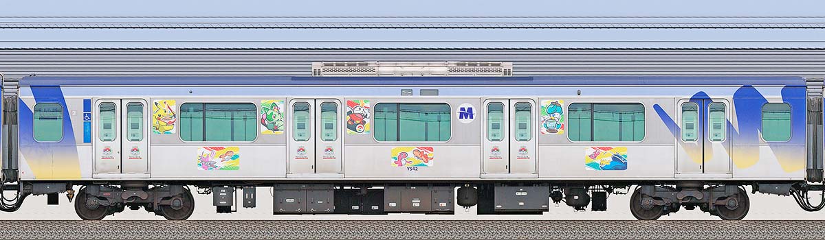 横浜高速鉄道Y500系デハY542「ポケモンワールドチャンピオンシップス2023」開催記念ラッピング海側の側面写真