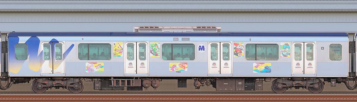 横浜高速鉄道Y500系サハY562「ポケモンワールドチャンピオンシップス2023」開催記念ラッピング山側の側面写真