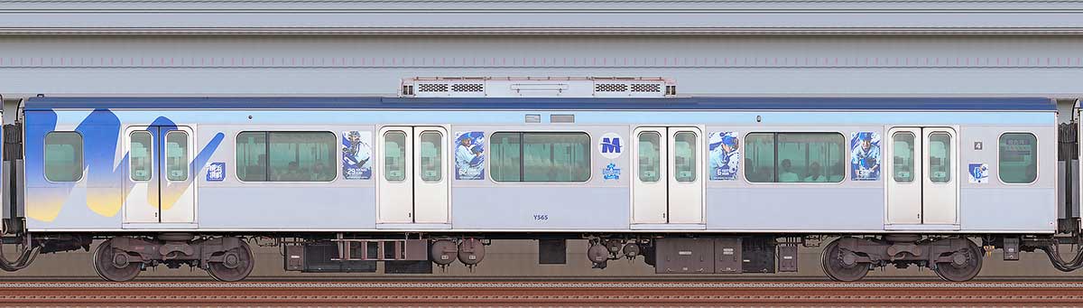 横浜高速鉄道Y500系「YOKOHAMA DeNA BAYSTARS TRAIN 2023」サハY567山側の側面写真