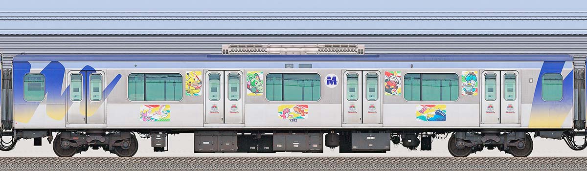 横浜高速鉄道Y500系デハY582「ポケモンワールドチャンピオンシップス2023」開催記念ラッピング海側の側面写真