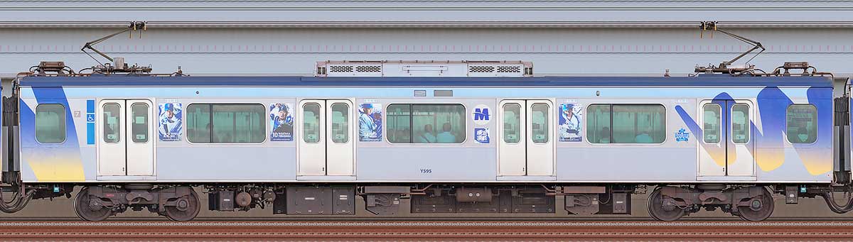 横浜高速鉄道Y500系「YOKOHAMA DeNA BAYSTARS TRAIN 2023」デハY597山側の側面写真