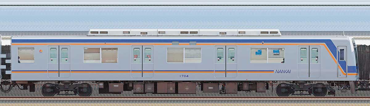 南海1000系（2次車）クハ1704海側の側面写真