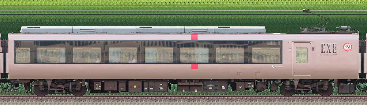小田急30000形ロマンスカー「EXE」デハ30505(箱根そば60周年記念マーク)海側の側面写真
