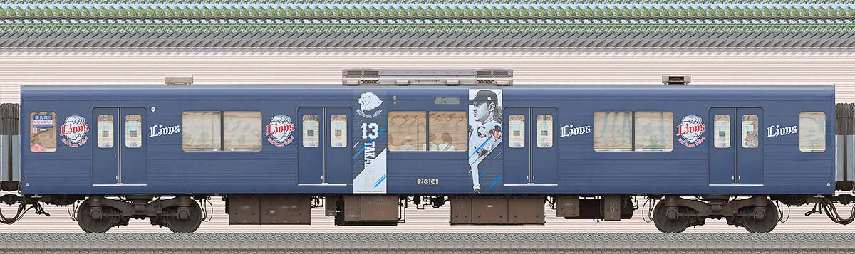西武20000系モハ20304（三代目「L-train」2023年）2位側の側面写真