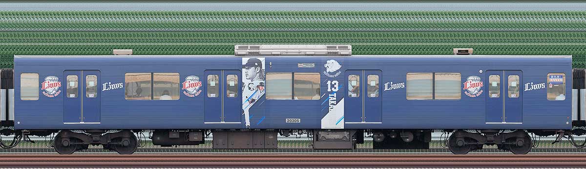 西武20000系モハ20305（三代目「L-train」2023年）2位・4位側の側面写真