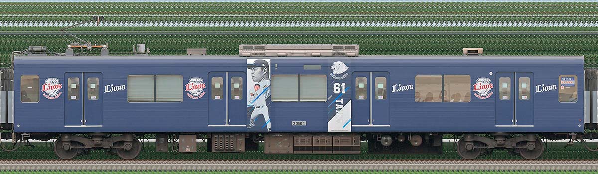 西武20000系モハ20504（三代目「L-train」2023年）1位側の側面写真