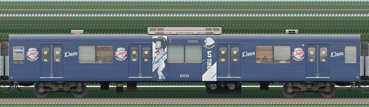 西武20000系サハ20604（三代目「L-train」2023年）1位側の側面写真