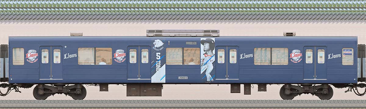 西武20000系サハ20604（三代目「L-train」2023年）2位側の側面写真