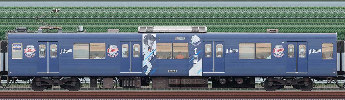西武20000系モハ20805（三代目「L-train」2023年）2位・4位側の側面写真