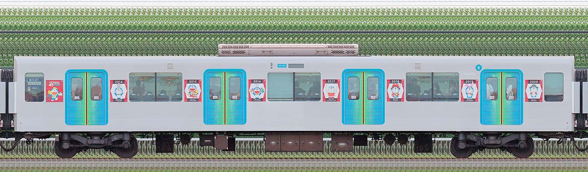 西武40000系「『映画ドラえもん』45周年記念イベント with 西武鉄道 ギャラリートレイン」サハ406012位・4位側の側面写真