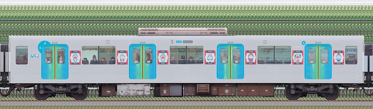 西武40000系「『映画ドラえもん』45周年記念イベント with 西武鉄道 ギャラリートレイン」モハ409012位・4位側の側面写真