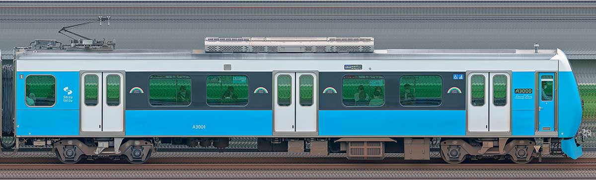 静岡鉄道A3000形クモハA3001山側の側面写真