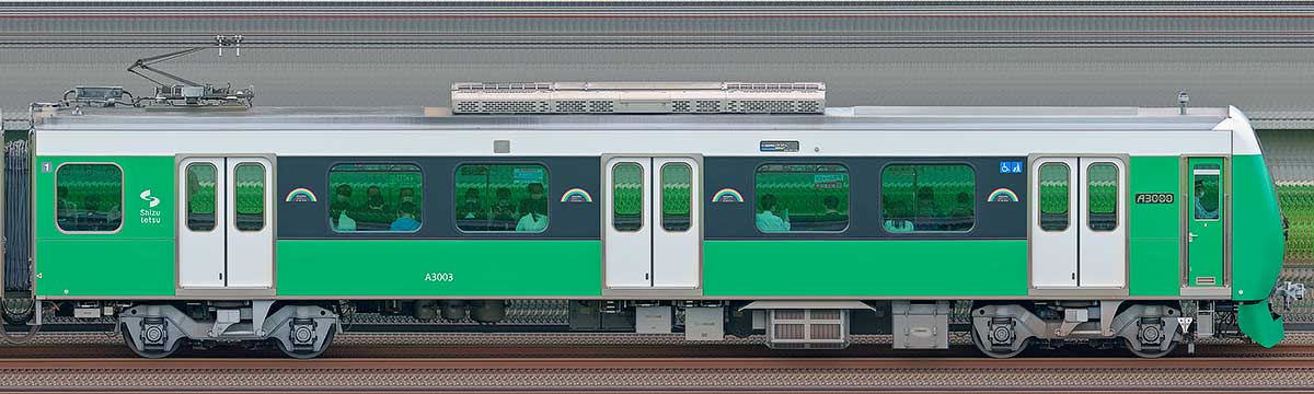 静岡鉄道A3000形クモハA3003山側の側面写真