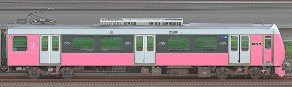 静岡鉄道A3000形クモハA3007山側の側面写真
