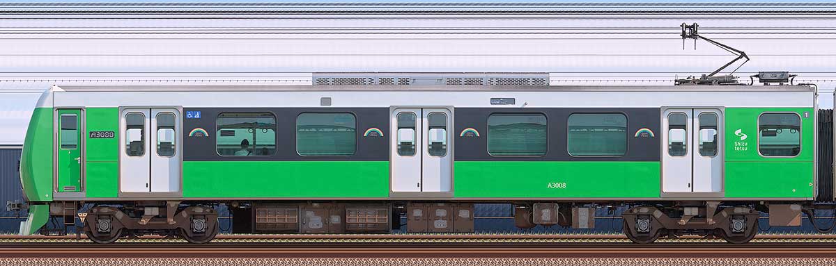 静岡鉄道A3000形クモハA3008海側の側面写真